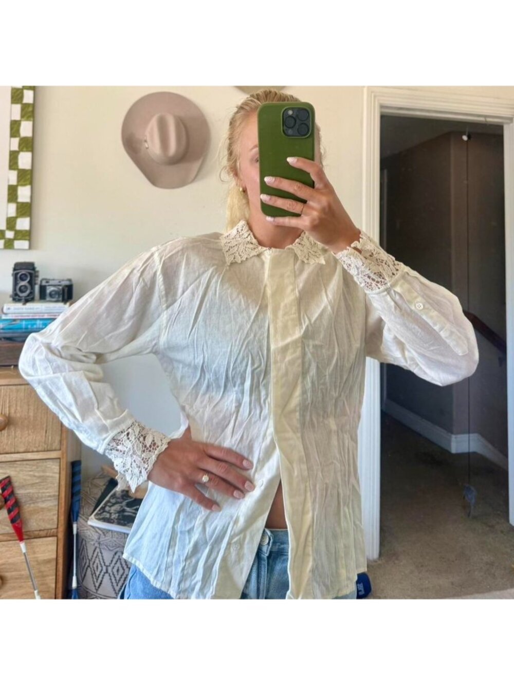 JG HOOK CREAM OFF WHITE LACE BUTTON UP TOP WOMENS SIZE 12
